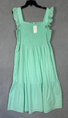 On 34th Plus Size Woven Solid Smocked Ruffled MIDI Dress 1X Sea Mist Green NWT&rsquo;s