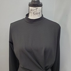 Boohoo Maxi Dress Womens 10 Black Raglan Sleeve Mock Neck Belted Waist Formal