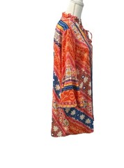 Umgee Orange Multicolor Bohemian Peasant Bell Sleeves Dress/Tunic Keyhole Small