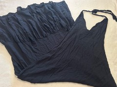 Mila Black V-Neck Ruffle Maxi Dress Cotton Adjustable Straps Size M Hand Made