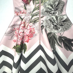 Ted Baker Haiilie Palace Gardens Floral Scalloped Pink Grey Skater Dress US 2