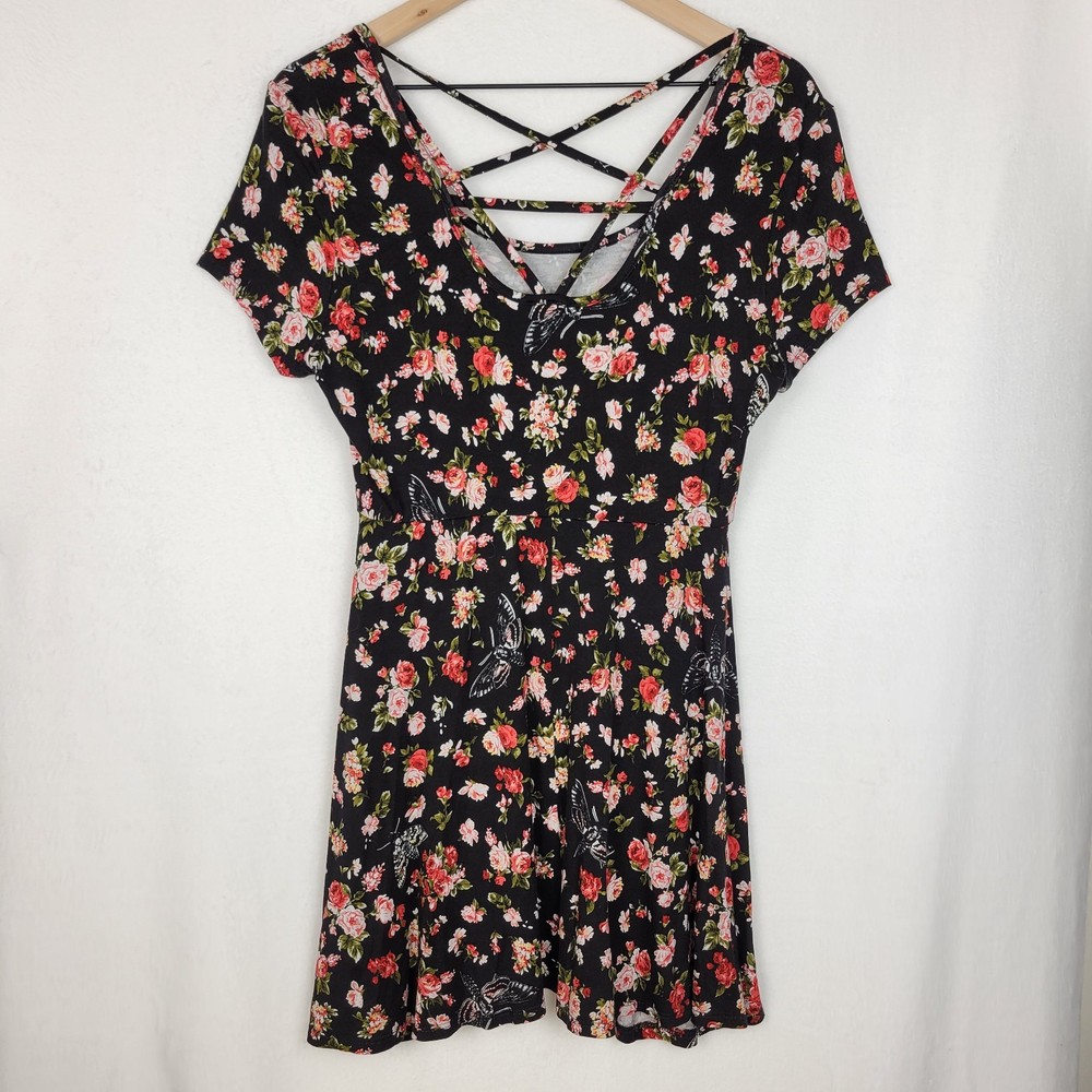 Midnight Hour Moth to the Flame Criss Cross Skater Dress M Boho Whimsigoth