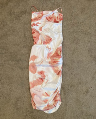 SHEIN White/Pink Floral Strapless Satin Strappy Maxi Dress Party S