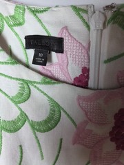 Talbots Linen Blend Embroidered Floral Sheath Dress Pink Green Sleeveless Sz 10