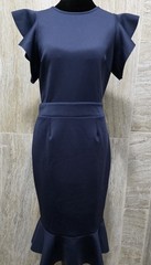 VENUS Blue Sheath Trumpet Mermaid Midi Dress Ruffle Sleeve Back Zip 12