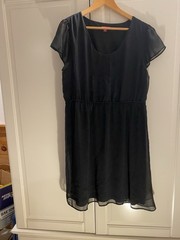 Merona XL Black Chiffon Lined Flutter Sleeve Scoop Neck A-Line Knee Dress