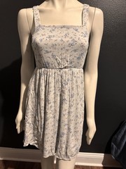 Gilli Blue Floral Boho Lined Strap Sleeve Tie Back Fit & Flare Short Dress Small