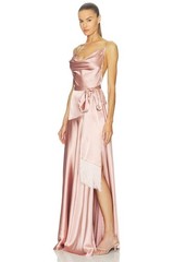 Bronx and Banco Leo Maxi Dress Peach , Silk Blend Satin Cowl Neck Gown XS/S/M/L