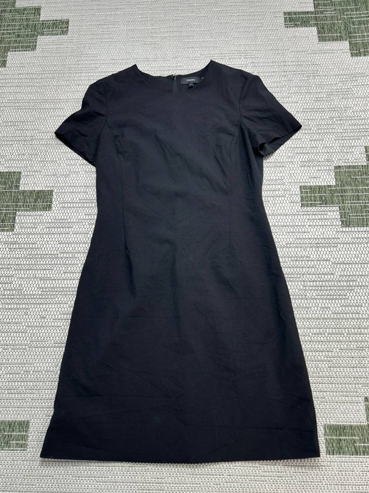 Theory Shirt Dress Womens 6 Black Wool Bodycon