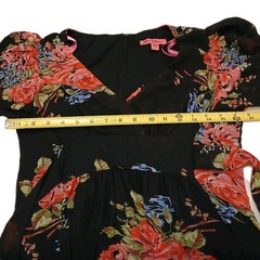 Betsy Johnson Floral Mini Dress Sz 4 Black Pink Babydoll Bell Sleeves Whimsigoth