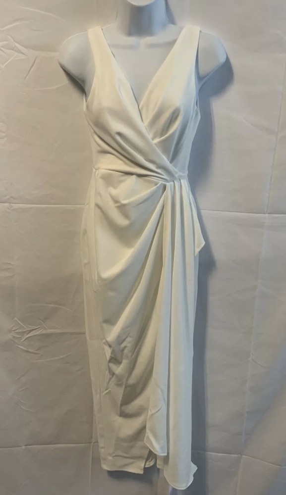 ASOS Design Plunge Neck wrap midi dress in cream size UK 6 RRP £48