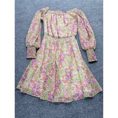 Leyden Womens Floral Smocked Off Shoulder Mini Dress Pink Orange Green Small