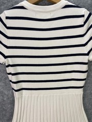 ZESICA Dress Womens Medium White Striped Pleated Sweater Fit Flare Midi Nautical