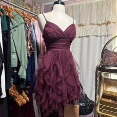 Burgundy Glitter Ruffle Party Dress