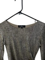 Lulus Silver Metallic Ruched Lined Stretch Boat Neck Long Sleeve Bodycon S
