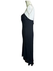 VTG Y2K Express Whimsygoth Fairy Beaded Silk Criss Cross Slip Dress Black 12 LBD