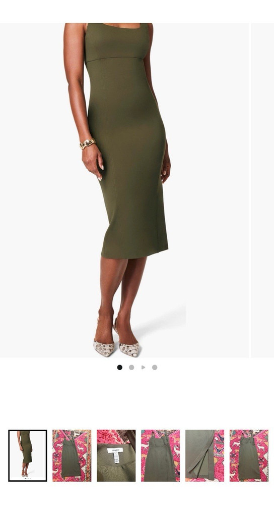 SPANX Green Solid Square Neck Stretch Ponte Tank Midi Dress Women’s M