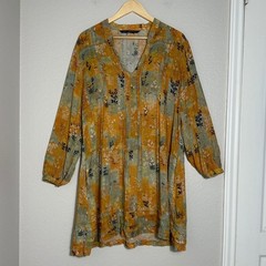 Peruvian Connection Tunic Shirt Dress Yellow Blue Large Artisan Luxury Boho