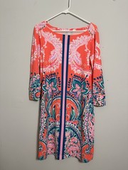 Lilly Pulitzer UPF 50+ Sophie Dress Tangerine Orange Floral Sz L Preppy Resort