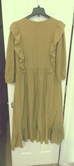 Women Annie Wear Ruffle Maxi Mustard Dress Sz XLg Elastic LSlv Pkts Zip Lined