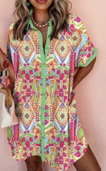 Women’s Dress Straight Button Front Collard Multicolor SEE MEASUREMENTS NWOT