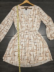 WHITE HOUSE BLACK MARKET Geometric V-Neck Blouson Balloon Sleeve Dress 0