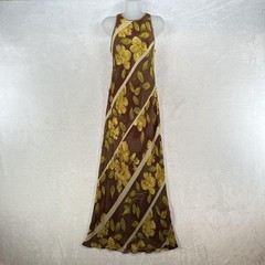 Vintage J. Harris Dress Womens 10 Brown Floral Chiffon Maxi Fairy Grunge 90s