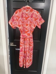 Talbots Women’s Orange Pink White Paisley Collared Button Belted Midi Dress 8