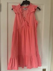 Vineyard Vines Pink Ruffle V-Neck Sleeveless Mini Dress Cotton Woven Sz S