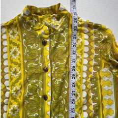 Vtg 60s Chartreuse Psychedelic Button Up Shift Tunic Mod Dress / S/M / Mock Neck