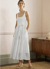 Boden Broderie Mix Midi Dress Size 14, White