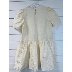 Zara Ivory Textured Jacquard Puff Sleeve Babydoll Mini Dress Women Small Cream