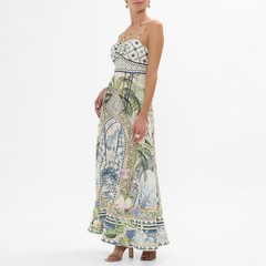 Camilla Jardim Party Strap Detail Maxi Dress Size Large Silk Linen Embellished