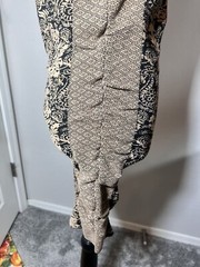 Zara Black beige Patterned fitted ruched Midi sweater Dress Size Medium Large