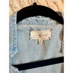 Lou & Grey Chambray Wrap Shirt Dress Womens Medium Blue Tie Waist Utility Pocket