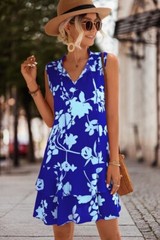 BEACHSISSI NEW WITH TAGS V NECK FLORAL PRINT SLEEVELESS MINI DRESS SIZE L