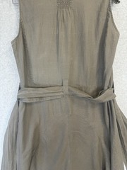 Malvin 100% Linen Sleeveless Button Midi Dress S Gray Belted Fit Flare Casual