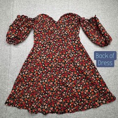 Nasty Gal Sz 2 Black Ditsy Floral Mini Dress Off-Shoulder Puff Sleeve
