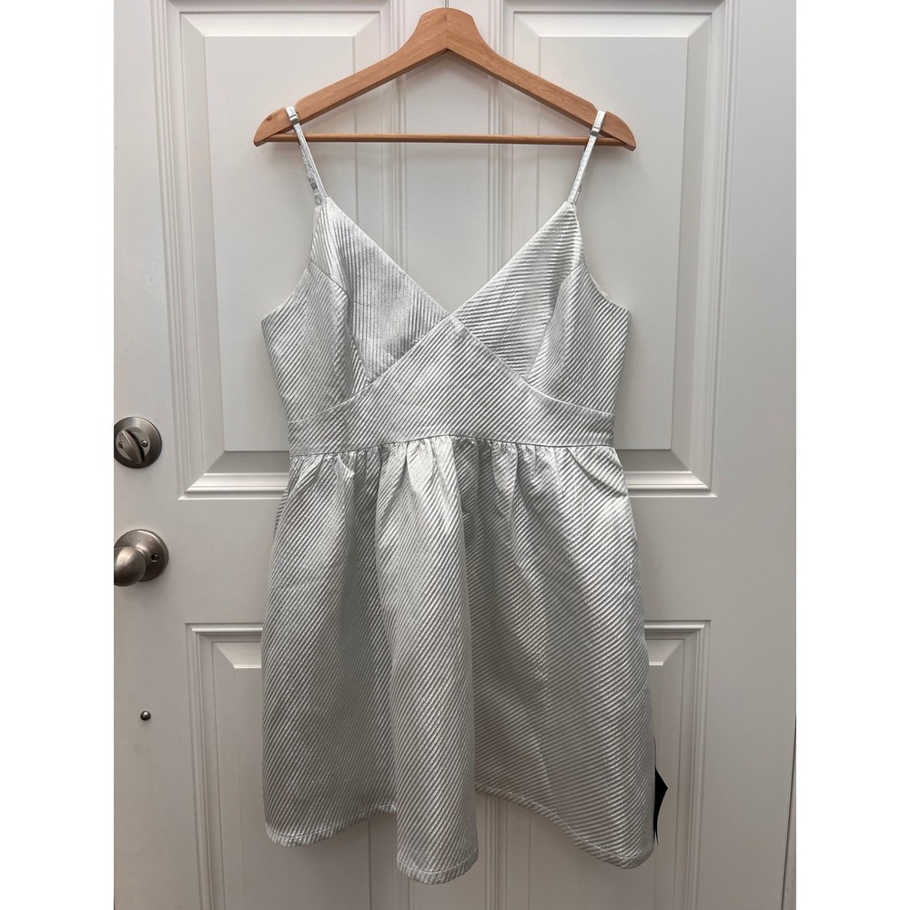 Lulus Silver Metallic Textured Mini Dress Surplice V-Neck Cocktail Party Large