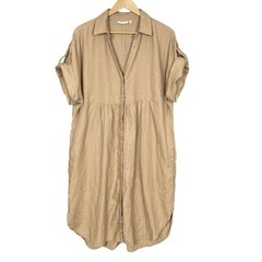 Chicos Minimalist Linen Roll Tab Sleeve Dress Womens 2 12 Euro Summer Coastal