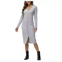 NEW Frye Gray Ribbed Long Cardigan Sweater Dress Size L