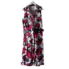 Charter Club White Pink & Black Sleeveless Button Down Floral Dress – Size 16