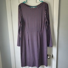 Boden Blue Pink Geometric Print Modal Cotton Jersey Long Sleeve Dress US 12R