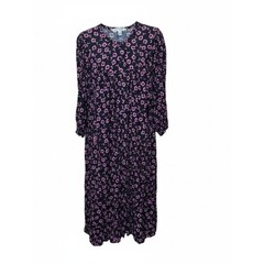 ZARA | Floral Print Button Down Midi Dress Black Pink Purple Puff Sleeve | XL