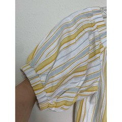 Olivaceous Cream Blue Yellow Striped Button Front Dress Small Coastal Girlhood