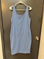 Peruvian Connection Sz L Blue Double Layer Bodycon Tank Dress Pima Cotton Blend
