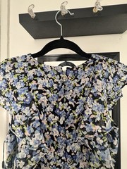 Tommy Hilfiger Ruffle Floral Chiffon Dress Fit & Flare V-Neck Blue Yellow Size2P