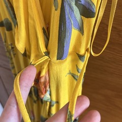 Warehouse Dress Yellow Tropical Floral 16 Ruffle Side Tie Adjustable 100%Viscose