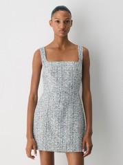 Aritzia Babaton Veranda Dress Tweed Sq Neck Sleeveless Mini Sheath Size 6