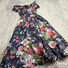 Vinateg 80&rsquo;s Karin Stevens 4 Floral Sweetheart Off Shoulder Tea Length Dress